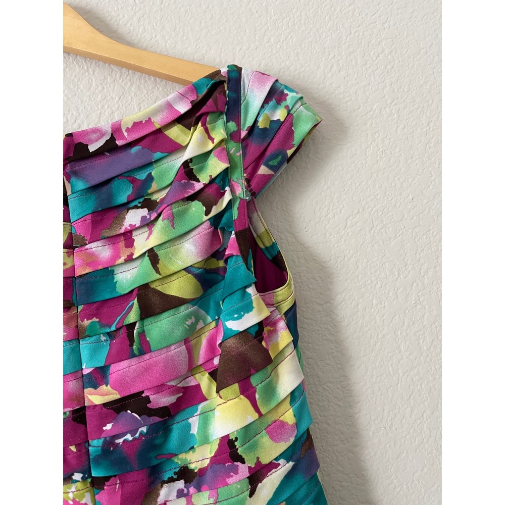 Adrianna Papell Floral Ruched Sheath Dress Size‎ 10 Pink Blue Cocktail Wedding - Picture 9 of 17